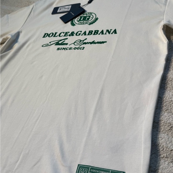 Dolce & Gabbana Cream and Green Logo Tee - Picture 2 of 6
